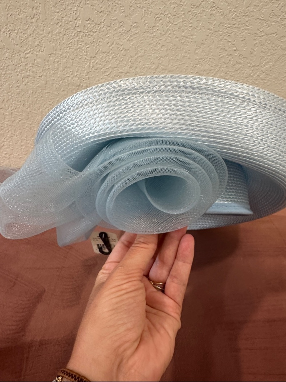 Elegant Light Blue Women's Dress Hat with Rosette Accent
